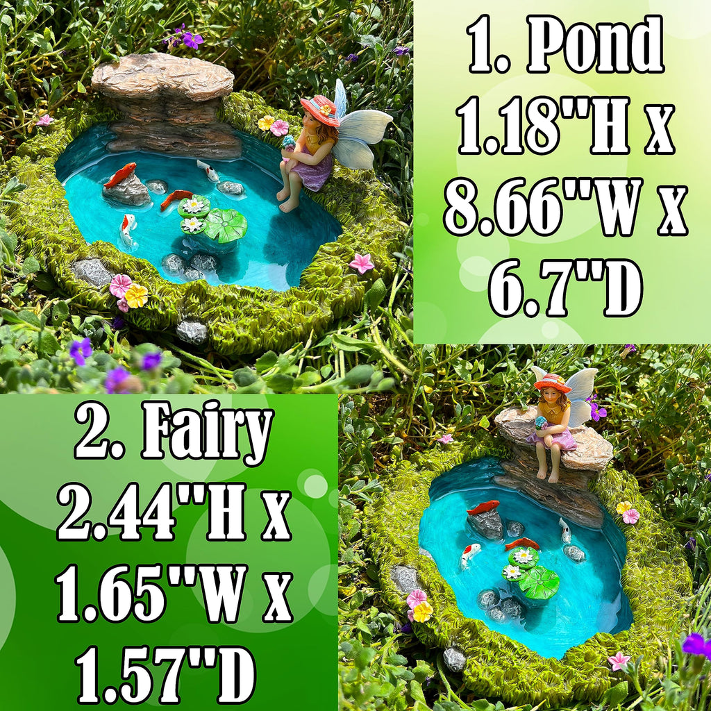 Mood Lab Fairy Garden Figurines - Fish Pond Set (2 pcs) - Miniature Decorative Statues & Accessories - Outdoor & Indoor Garden Decor