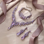 EVER FAITH Crystal Art Deco Floral Costume Prom Jewelry Set Light Purple