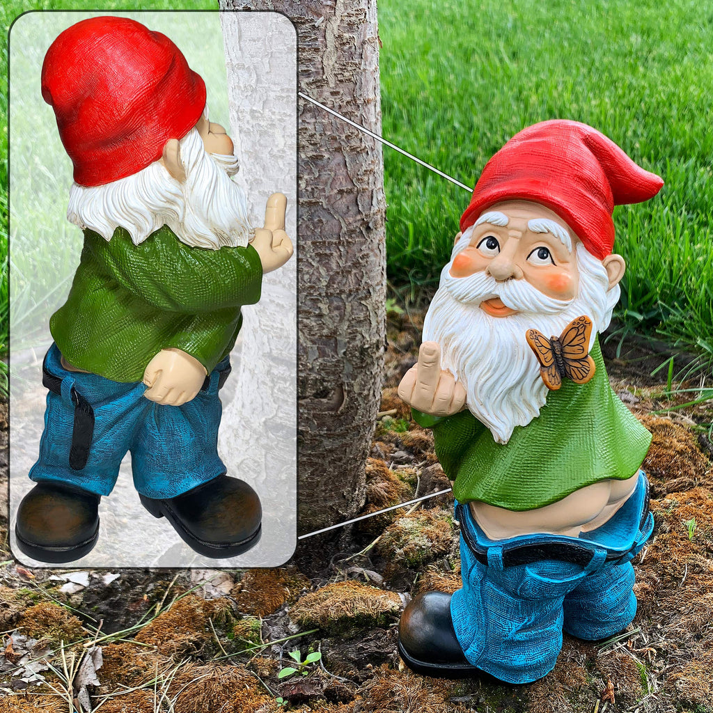 Mood Lab Garden Gnome - Pants Down Gnome with Middle Finger - 9.3 Inch Tall Outdoor or Indoor Decor