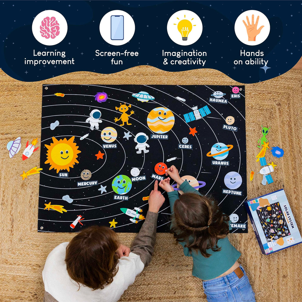 Solar System for Kids Toys with 61 Felt Figures - BONNYCO | Space Montessori Toys, Girls Boys Birthday Gifts Planets | Felt Board for Toddlers Story, Educational Kids Gifts 3 4 5 6 7 8 Years Christmas