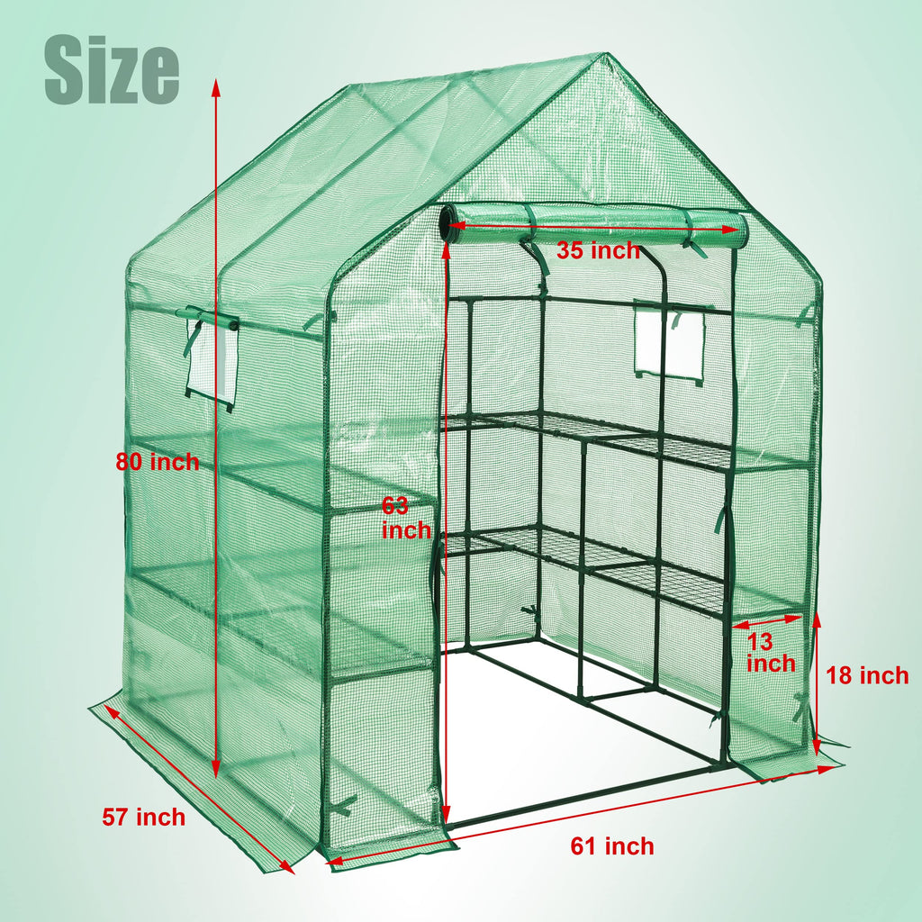 SUNGIFT Walk-in Greenhouse, 57 x 61 x 80 in, 3 Tiers 10 Shelves