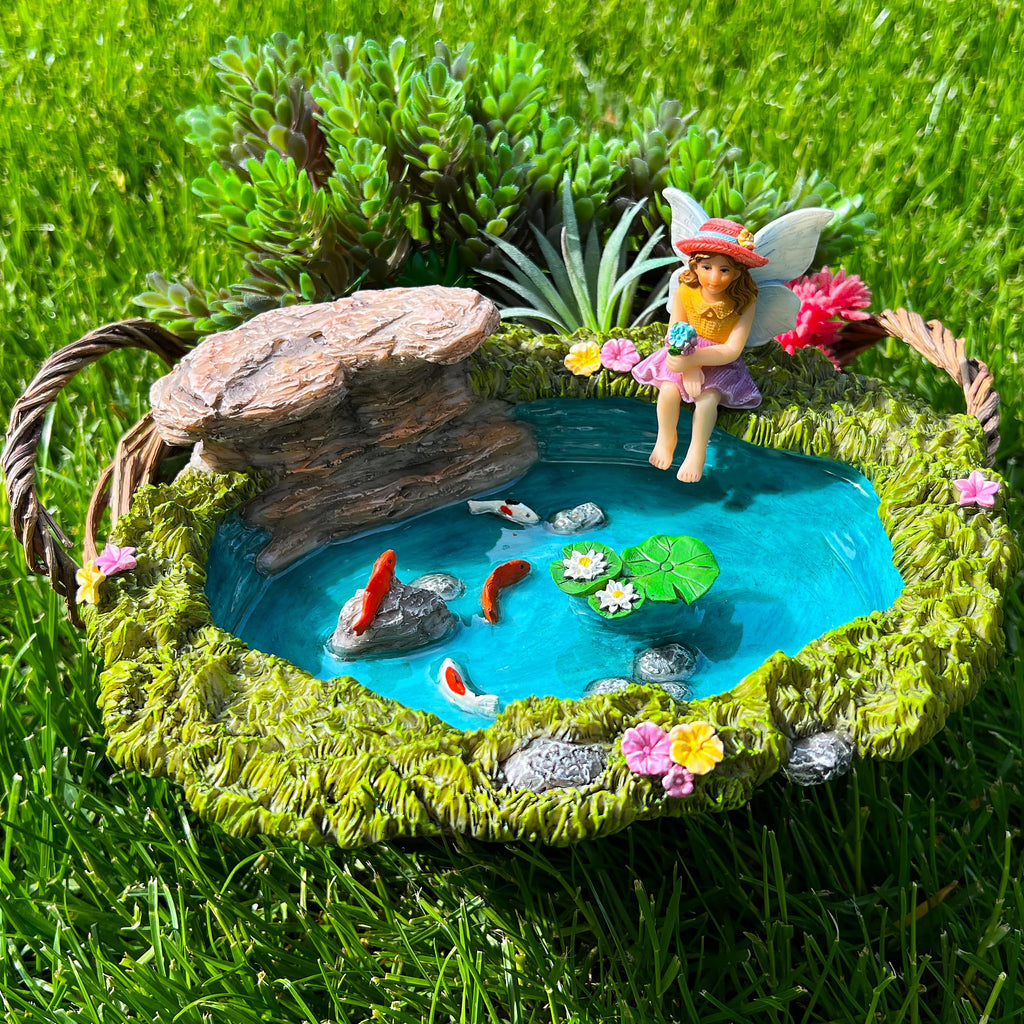 Mood Lab Fairy Garden Figurines - Fish Pond Set (2 pcs) - Miniature Decorative Statues & Accessories - Outdoor & Indoor Garden Decor