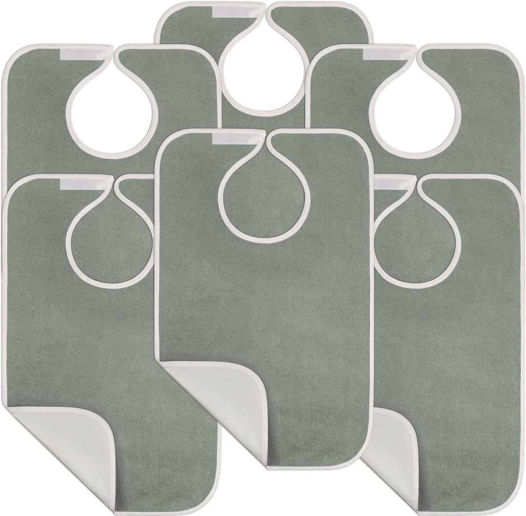 Utopia Towels 6 Pack Premium Unisex Adult Bibs for Elderly Women Men, Waterproof Bib for Eating, Adjustable and Washable (Grey)