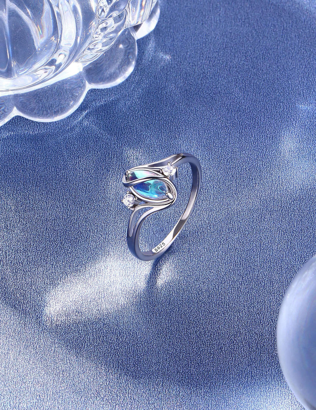 ADRAMATA 925 Sterling Silver Rings for Women Moonstone Ring Statement Size8