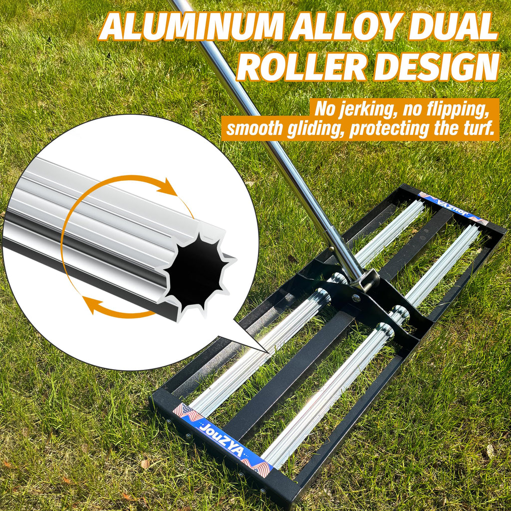 Updated Lawn Leveling Rake 30"x10", Lawn Leveler with Aluminum Rollers