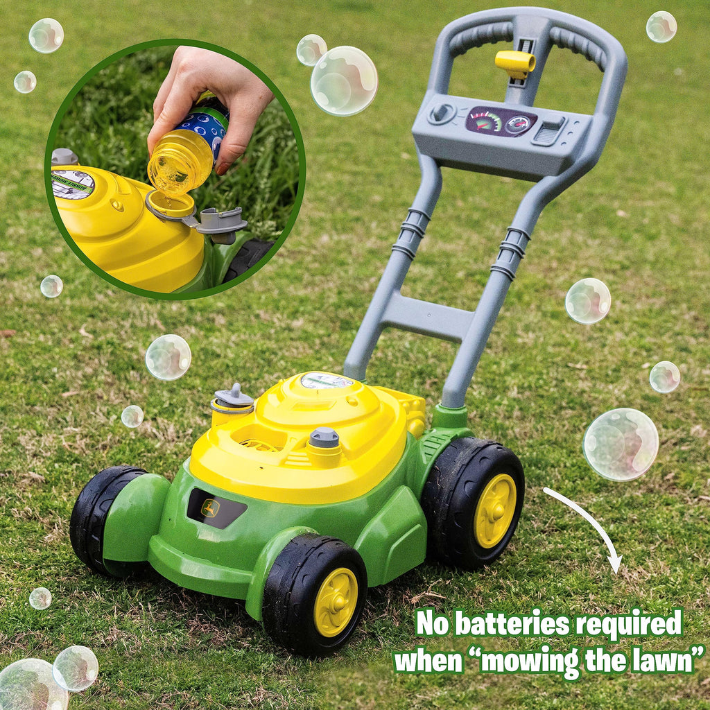 John Deere Bubble Lawn Mower for Toddlers, Bubble Blowing Machines, Indoor and Outdoor Gardening Toy, Birthday, Party Favor for Preschool Girls and Boys, No Batteries Required, 2+