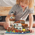 2689PCS Fishing Village House Building Blocks Micro Bricks Wood Cabin Assemble Architectural Toy Set Gift For Children Kids