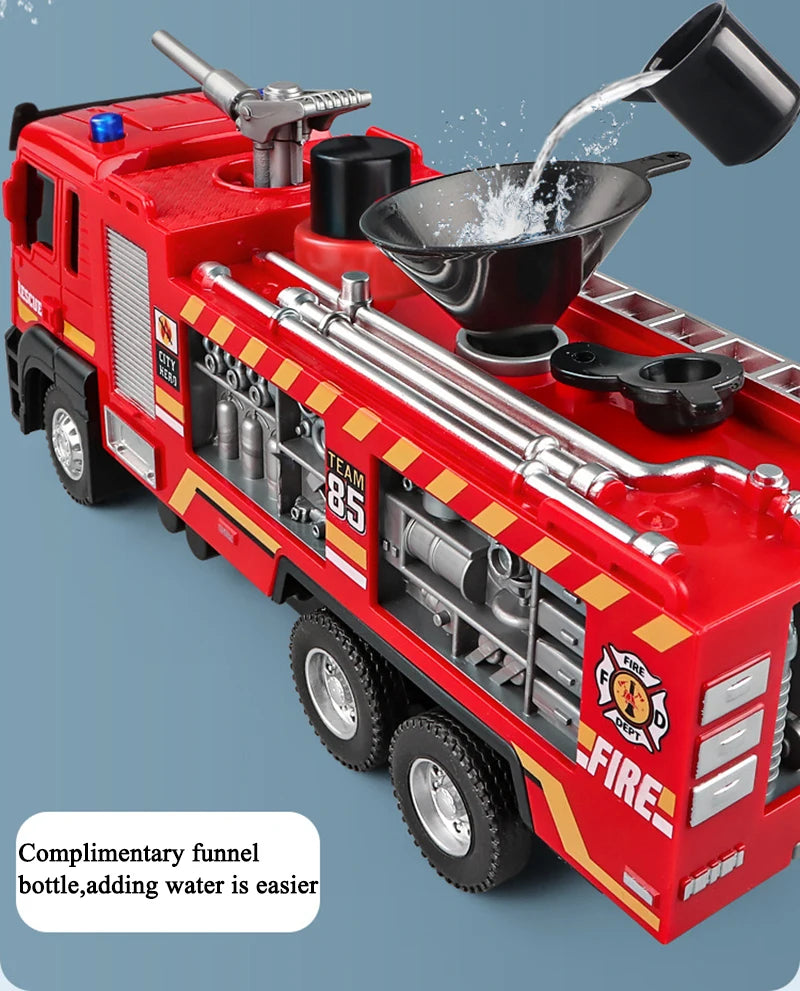 1:50 Fire Truck Alloy Diecast Simulation Sprinkler Toy with Light Music Water Spray Rescue Car Children's Toy Firefighter Truck