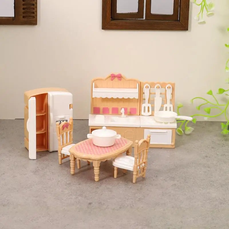 1 Set 1:12 Dollhouse Miniature Double Door Refrigerator Dining Table Furniture Model Decor Toy