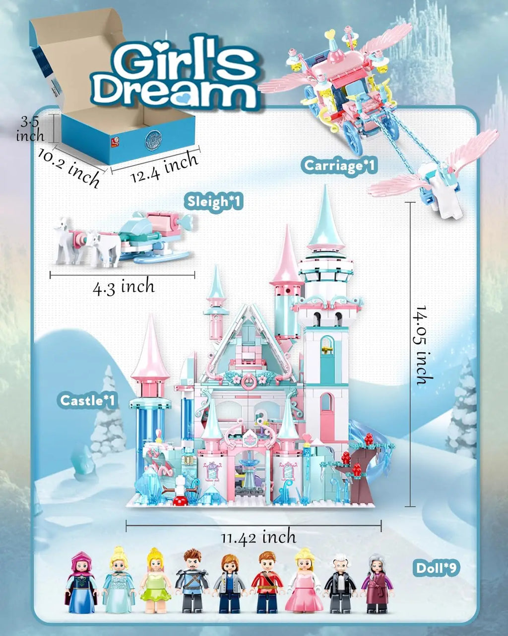 1314PCS Frozen Magic Castle Building Blocks Ice Queen Princess Carriage Model Bricks Set With Figures Girls Gift Children's Toys