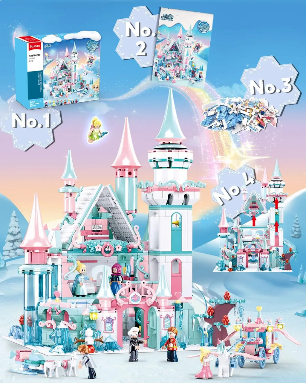 1314PCS Frozen Magic Castle Building Blocks Ice Queen Princess Carriage Model Bricks Set With Figures Girls Gift Children's Toys