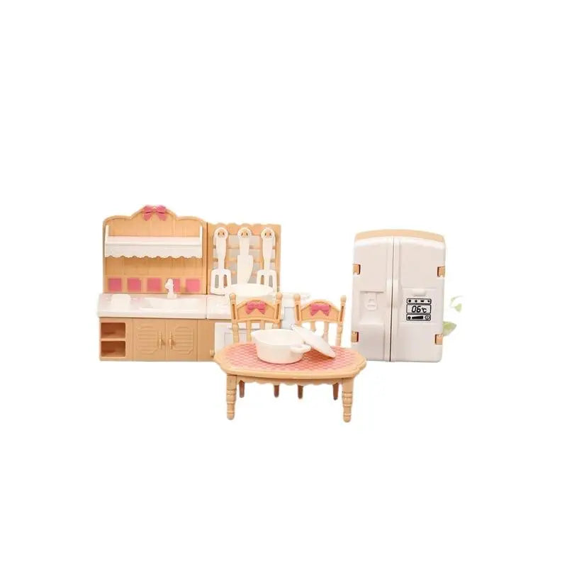 1 Set 1:12 Dollhouse Miniature Double Door Refrigerator Dining Table Furniture Model Decor Toy