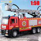 1:50 Fire Truck Alloy Diecast Simulation Sprinkler Toy with Light Music Water Spray Rescue Car Children's Toy Firefighter Truck