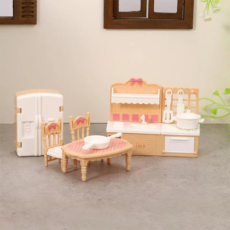 1 Set 1:12 Dollhouse Miniature Double Door Refrigerator Dining Table Furniture Model Decor Toy