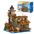 1881PCS Creative Fishing Village Cabin Building Blocks Seaport Wood House Assemble Micro Bricks Toys Gift For Children Kids