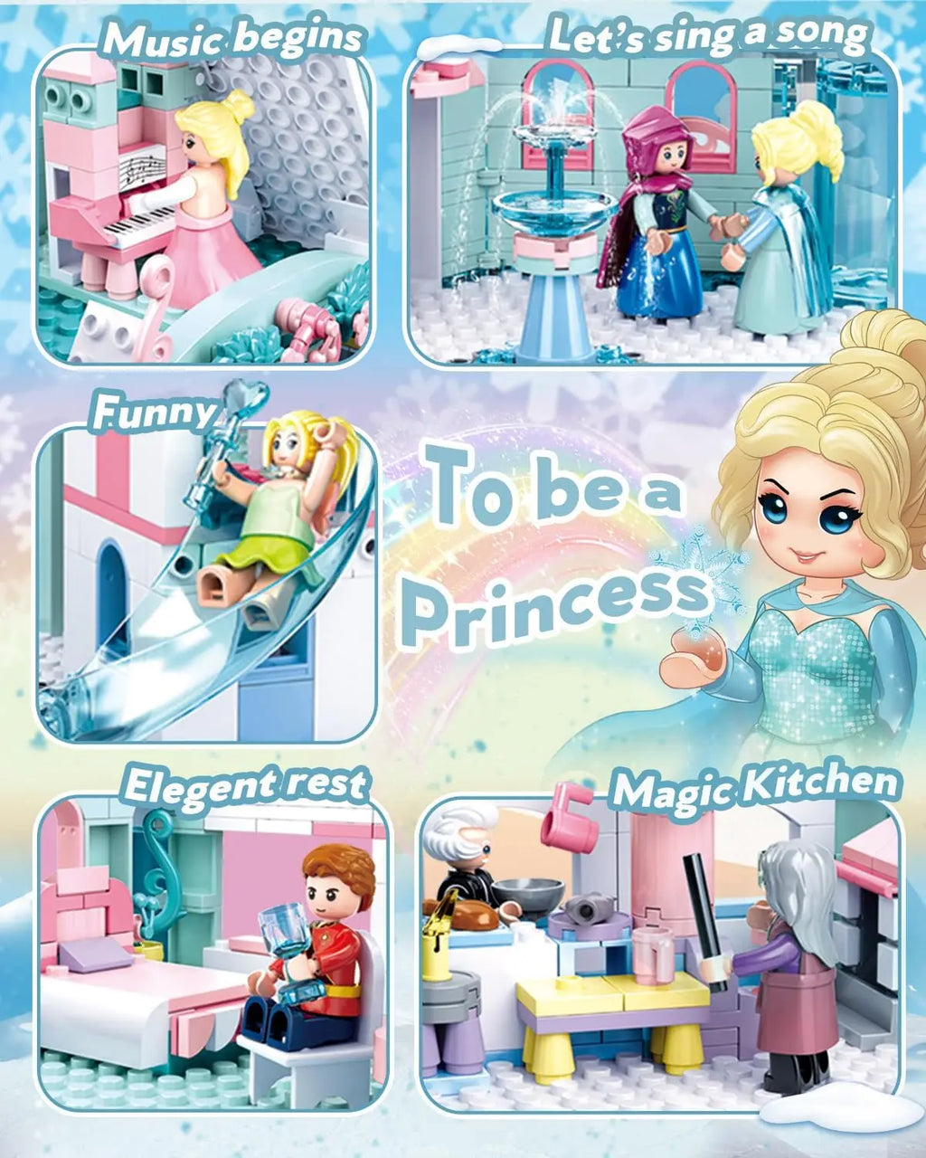 1314PCS Frozen Magic Castle Building Blocks Ice Queen Princess Carriage Model Bricks Set With Figures Girls Gift Children's Toys