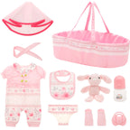 10Pcs Doll Clothes Set Portable Baby Doll Accessories with Bassinet Diaper Pacifier Feeding Bottle for Children Toddler Girl Boy