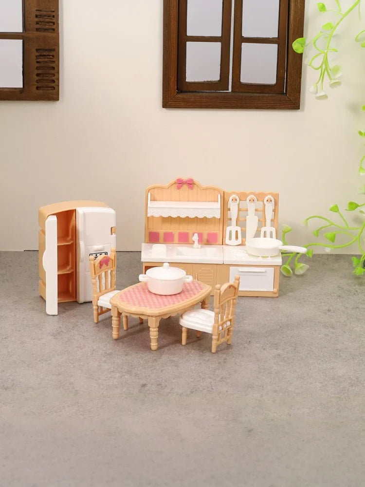 1 Set 1:12 Dollhouse Miniature Double Door Refrigerator Dining Table Furniture Model Decor Toy