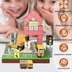 103PCS Magnetic Building Blocks Set - Construction Town STEM Toys for Kids, Educational Engineering Kit with Cars & Signs, Creat