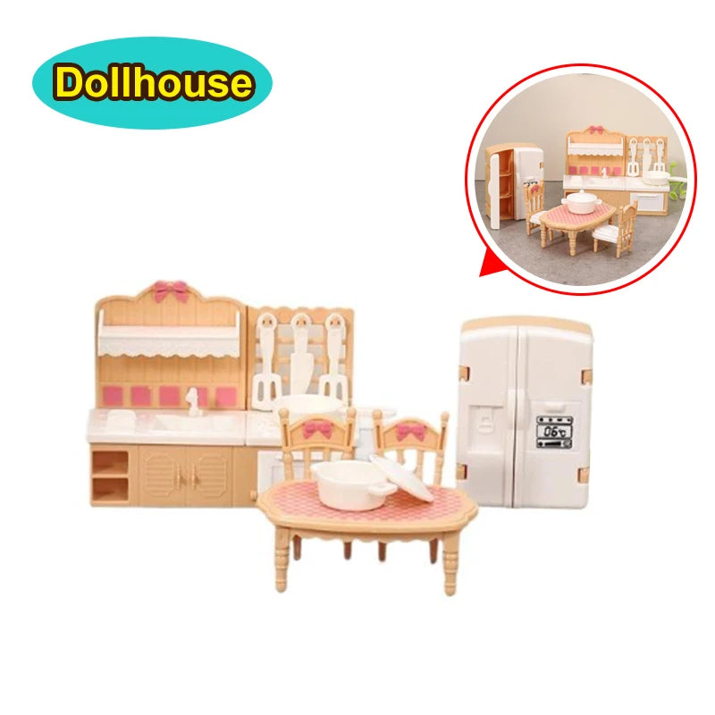 1 Set 1:12 Dollhouse Miniature Double Door Refrigerator Dining Table Furniture Model Decor Toy