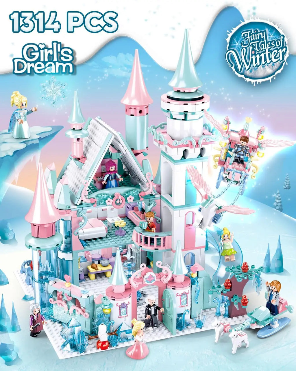 1314PCS Frozen Magic Castle Building Blocks Ice Queen Princess Carriage Model Bricks Set With Figures Girls Gift Children's Toys