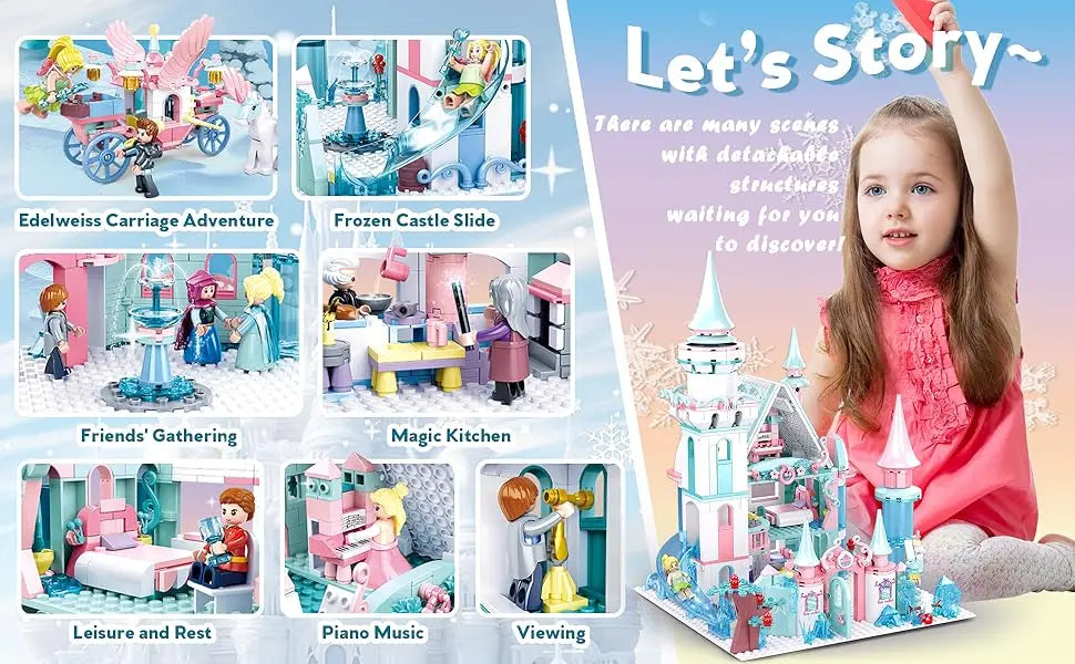 1314PCS Frozen Magic Castle Building Blocks Ice Queen Princess Carriage Model Bricks Set With Figures Girls Gift Children's Toys
