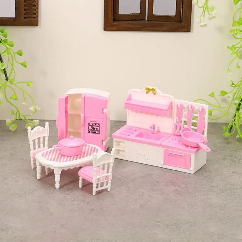 1 Set 1:12 Dollhouse Miniature Double Door Refrigerator Dining Table Furniture Model Decor Toy