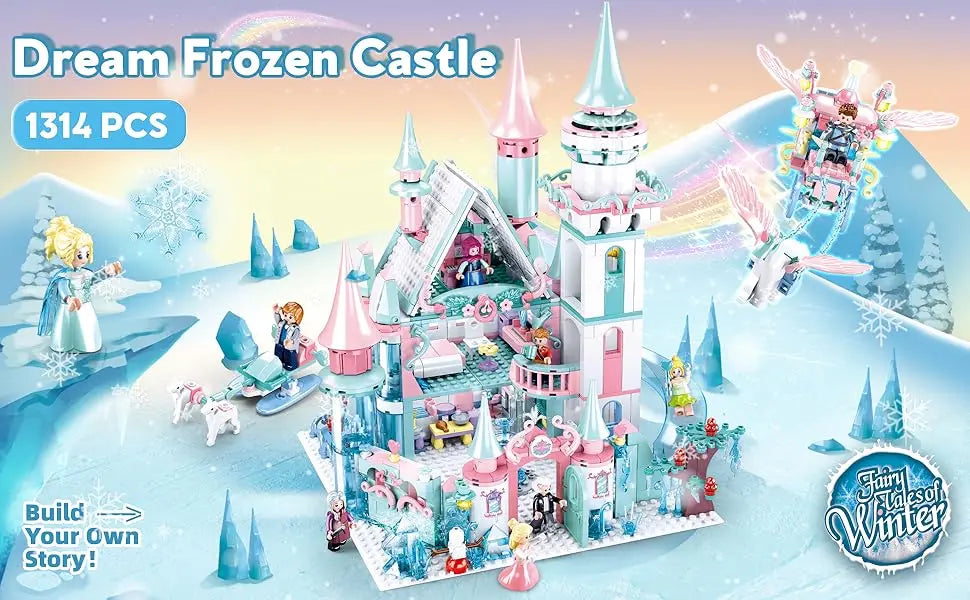 1314PCS Frozen Magic Castle Building Blocks Ice Queen Princess Carriage Model Bricks Set With Figures Girls Gift Children's Toys