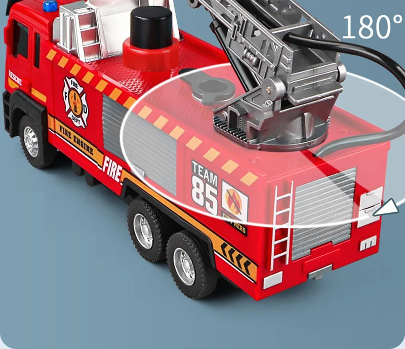 1:50 Fire Truck Alloy Diecast Simulation Sprinkler Toy with Light Music Water Spray Rescue Car Children's Toy Firefighter Truck