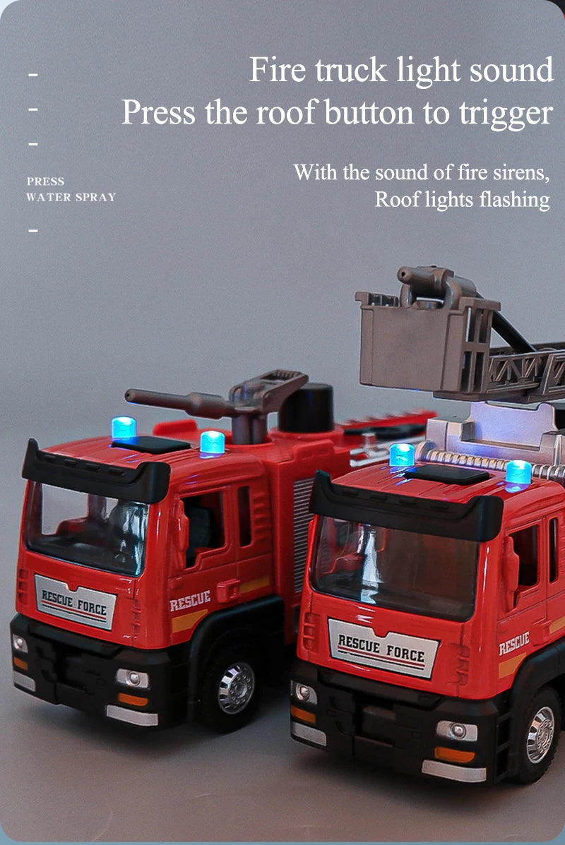1:50 Fire Truck Alloy Diecast Simulation Sprinkler Toy with Light Music Water Spray Rescue Car Children's Toy Firefighter Truck