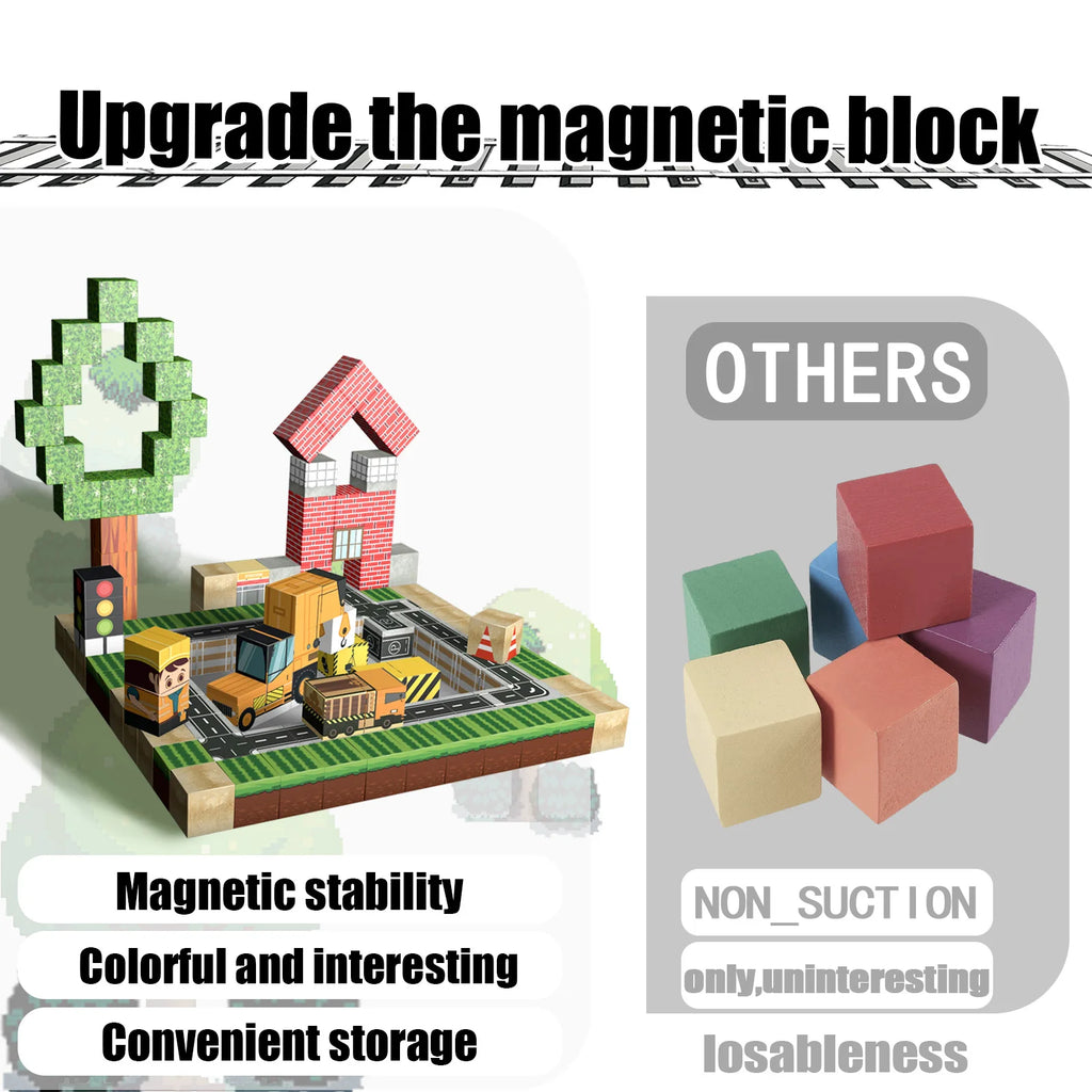 103PCS Magnetic Building Blocks Set - Construction Town STEM Toys for Kids, Educational Engineering Kit with Cars & Signs, Creat