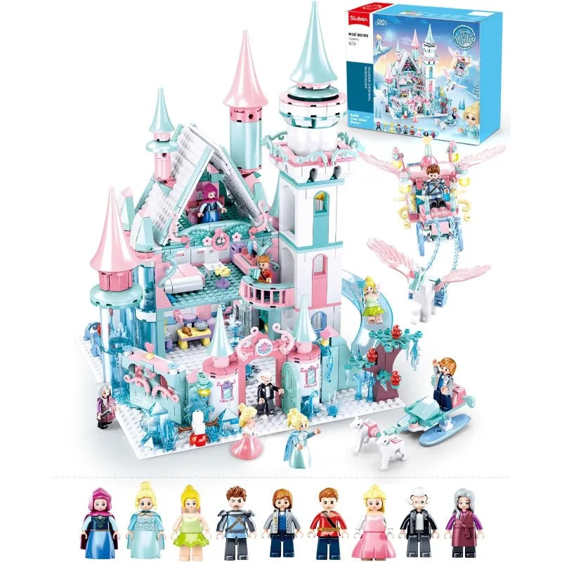1314PCS Frozen Magic Castle Building Blocks Ice Queen Princess Carriage Model Bricks Set With Figures Girls Gift Children's Toys