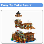 1881PCS Creative Fishing Village Cabin Building Blocks Seaport Wood House Assemble Micro Bricks Toys Gift For Children Kids