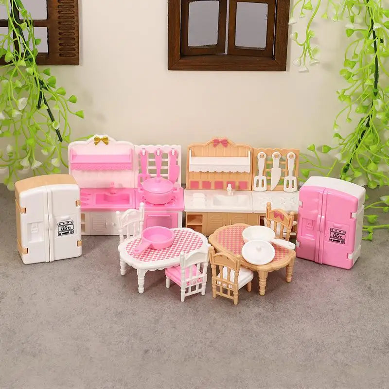 1 Set 1:12 Dollhouse Miniature Double Door Refrigerator Dining Table Furniture Model Decor Toy