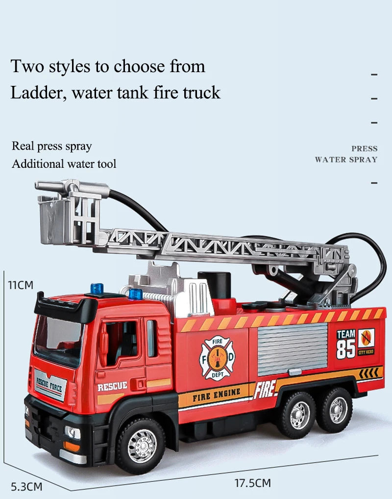 1:50 Fire Truck Alloy Diecast Simulation Sprinkler Toy with Light Music Water Spray Rescue Car Children's Toy Firefighter Truck