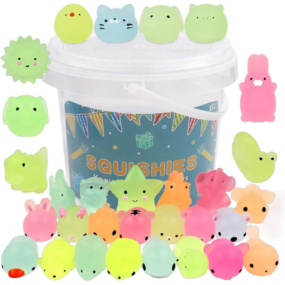 12/36PCS for Kids Kawaii Animals Squishies Mochi Squishy Toys Glow in The Dark Party Favors Stress Relief Squishy