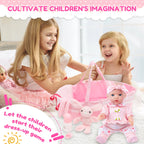 10Pcs Doll Clothes Set Portable Baby Doll Accessories with Bassinet Diaper Pacifier Feeding Bottle for Children Toddler Girl Boy