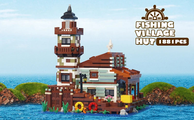 2689PCS Fishing Village House Building Blocks Micro Bricks Wood Cabin Assemble Architectural Toy Set Gift For Children Kids