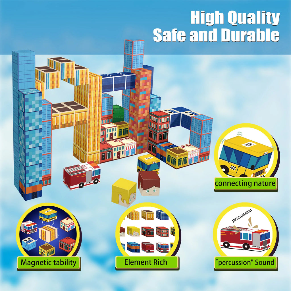 112PCS Magnetic Building Blocks Set, 3D Magnetic Tiles for Kids STEM Toys, Castle/Tower Construction Kit, Educational Learning T