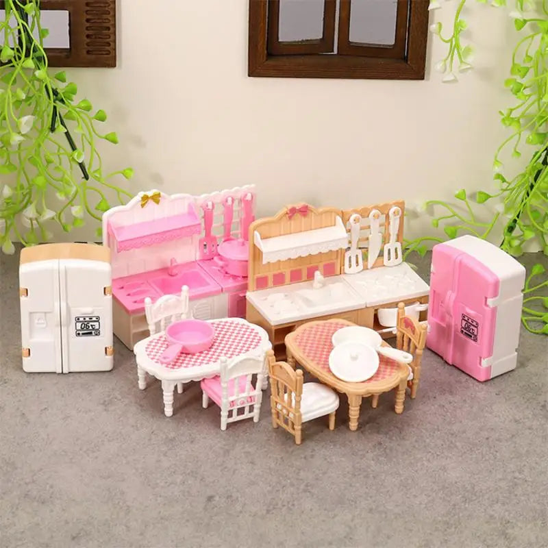 1 Set 1:12 Dollhouse Miniature Double Door Refrigerator Dining Table Furniture Model Decor Toy