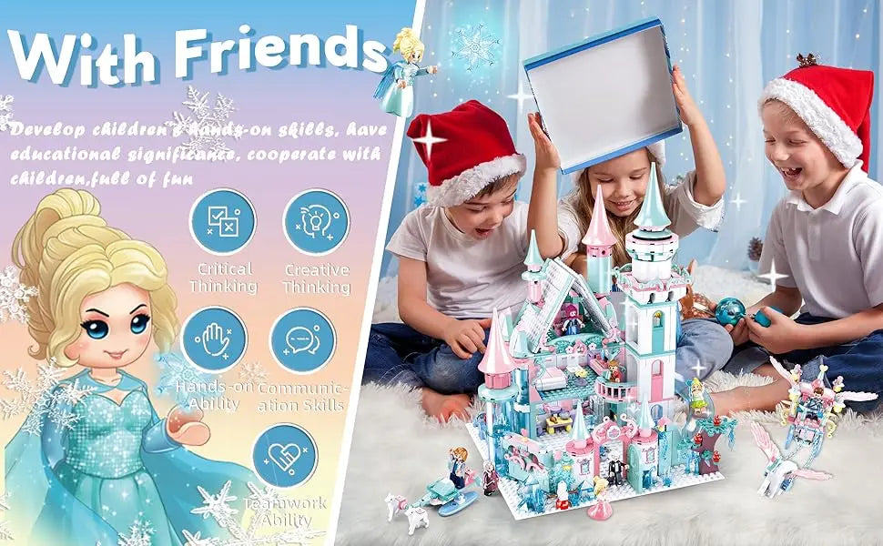 1314PCS Frozen Magic Castle Building Blocks Ice Queen Princess Carriage Model Bricks Set With Figures Girls Gift Children's Toys