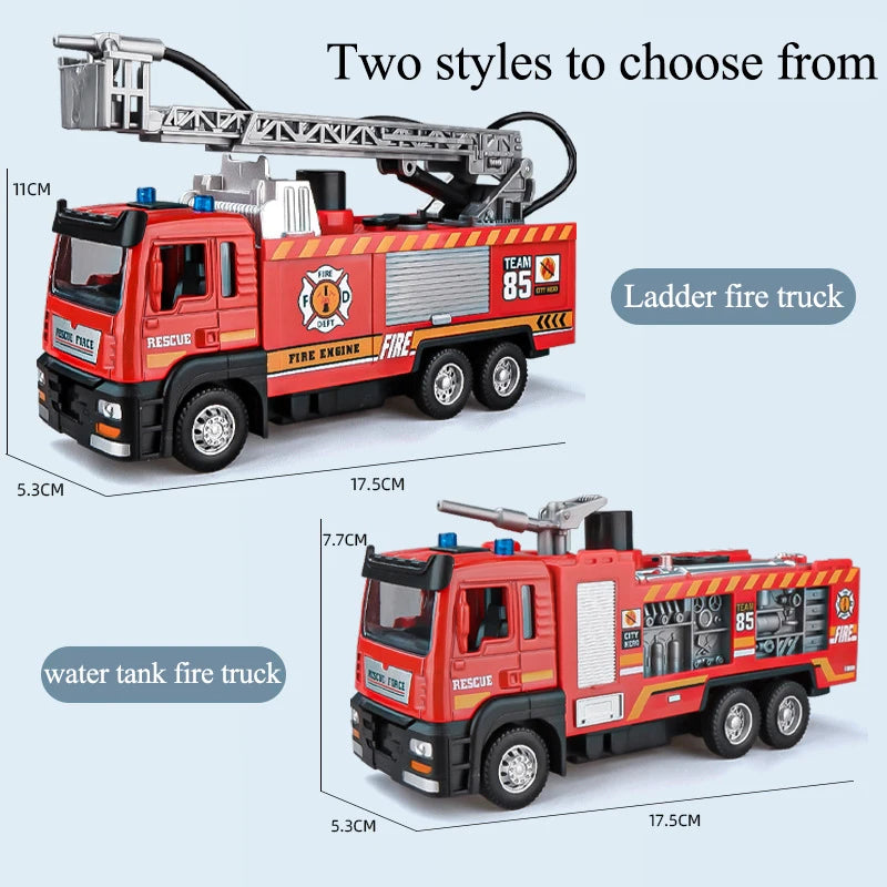1:50 Fire Truck Alloy Diecast Simulation Sprinkler Toy with Light Music Water Spray Rescue Car Children's Toy Firefighter Truck