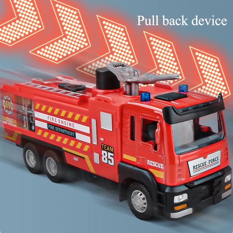 1:50 Fire Truck Alloy Diecast Simulation Sprinkler Toy with Light Music Water Spray Rescue Car Children's Toy Firefighter Truck