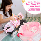 10Pcs Doll Clothes Set Portable Baby Doll Accessories with Bassinet Diaper Pacifier Feeding Bottle for Children Toddler Girl Boy