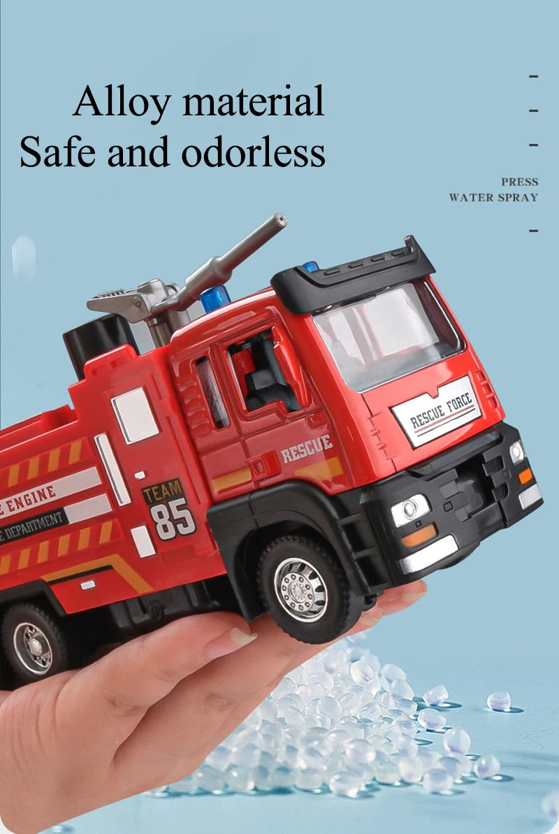 1:50 Fire Truck Alloy Diecast Simulation Sprinkler Toy with Light Music Water Spray Rescue Car Children's Toy Firefighter Truck