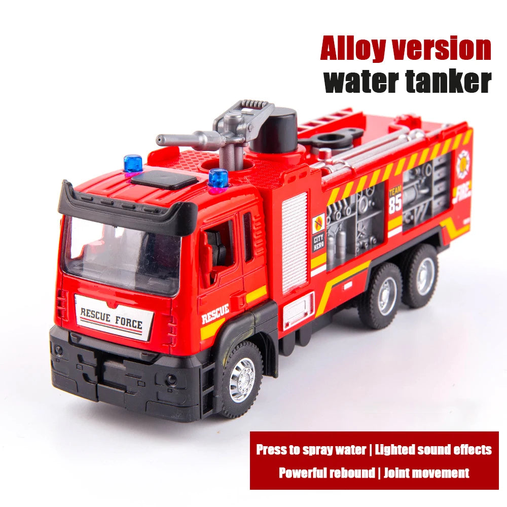 1:50 Fire Truck Alloy Diecast Simulation Sprinkler Toy with Light Music Water Spray Rescue Car Children's Toy Firefighter Truck