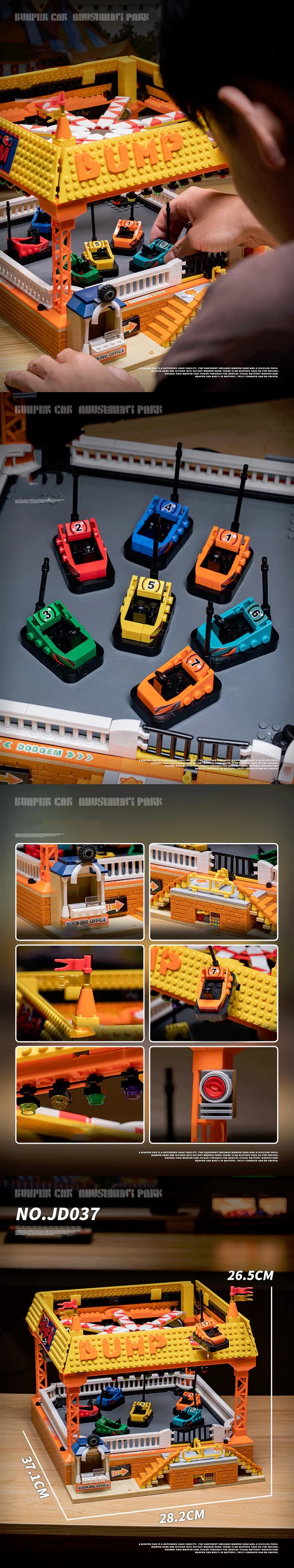 1099PCS Ideas Bumper Cars Building Blocks Set, Street View Amusement Park Model JD037 Educational Magnetic Toys Children’s Gift