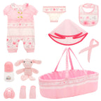 10Pcs Doll Clothes Set Portable Baby Doll Accessories with Bassinet Diaper Pacifier Feeding Bottle for Children Toddler Girl Boy
