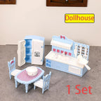 1 Set 1:12 Dollhouse Miniature Double Door Refrigerator Dining Table Furniture Model Decor Toy