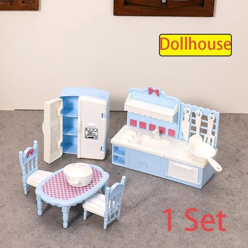 1 Set 1:12 Dollhouse Miniature Double Door Refrigerator Dining Table Furniture Model Decor Toy
